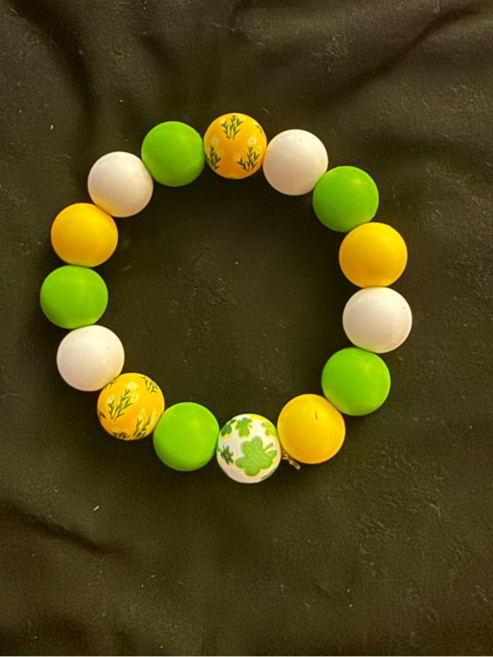 Green, Yellow & White Beaded Stretch Bracelet